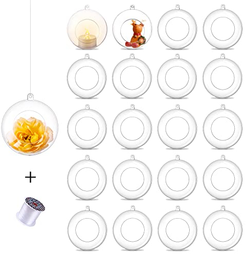 Tealight Holders Globes Fillable Acrylic: Bulk Hanging Tea Light Ball Bulb 8cm Ornaments Fillable for Party Wedding Centerpiece Christmas Home Decorations DIY, 20 Pcs