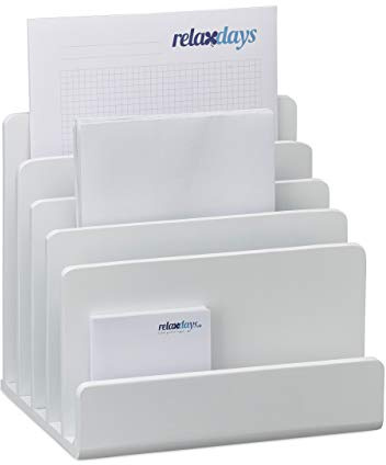 Relaxdays 1 x dokumenthållare bambu, brevfack, 5 fack organisationssystem, skrivbordsorganisatör H x B x D 23 x 24,5 x 20,5 cm, vit