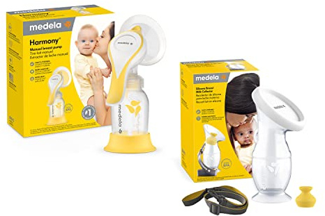 Medela Set di tiralatte manuale – Pacchetto perfetto per coppie, include tiralatte manuale Harmony e collettore per latte materno in silicone