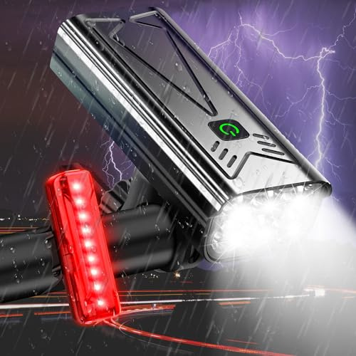 Bike Lights Front and Back for Night Riding, 5200 mAh USB Rechargeable 6 LED Bicycle Light, 5+5 Modes Bike Headlight and Tail Light Set Runtime 30+ Hrs, IPX5 Waterproof