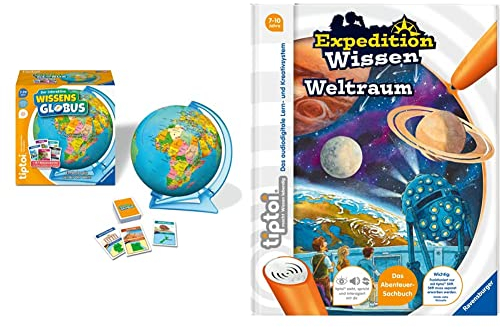 Ravensburger tiptoi® Spiel 00107 - Der interaktive Wissens-Globus - Lern-Globus für Kinder ab 7 Jahren, für 1-4 Spieler & tiptoi® Weltraum: Das Abenteuer-Sachbuch
