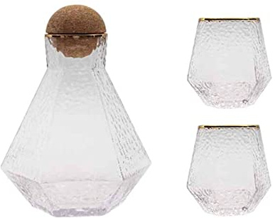 ZWMBYN Set di caraffa d'acqua e vetro vintage, 1,3 l, caraffa d'acqua con 2 bicchieri in vetro per comodino, elegante collutorio decanter e brocca d'acqua per conservare bevande, bianco