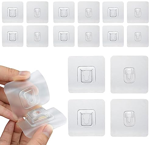 CUHZA 10 paia di ganci da parete a doppia faccia, ganci autoadesivi a doppia faccia, ganci adesivi trasparenti, ganci multifunzionali, impermeabili, resistenti all'olio, senza perforazione, rimovibili