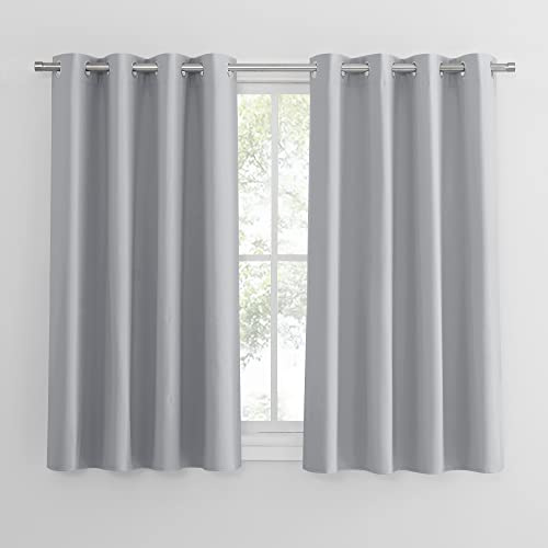 PONY DANCE Scheibengardinen für Kleine Fenster 2 Stücke H 114 x B 132 cm Kurzvorhang Grau Blickdicht Bistrogardine Küche Verdunklungsvorhänge mit Ösen, Silbergrau | 2er Set, H114 x B132 cm, Silbergrau, Verdunklungsvorhänge, Abdunkelnd, UV-Schutz, Blackout, Hitzeschutz, Sichtschutz