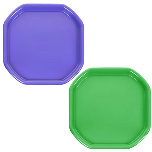 (Set of 2) Small Colour Plastic Mixing Tray Sand Water Play Builder Equipment Sand Pool Pit Tray Garden Beach Tuff Tray Kids Messy Play Tray For Cement Mortar 70 x 70 CM (Purple & Lime Green)