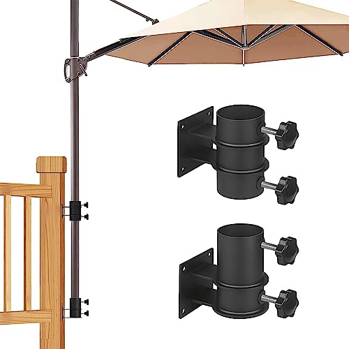 Sonnenschirm Halterung Balkon Schirmständer Terrassengeländer 5,3 cm Flach | Hohe Beanspruchung für Höfe Geländer Befestigung Klemme Parasol Tisch Garten Balkongeländer Robust Metall Universal Schwarz