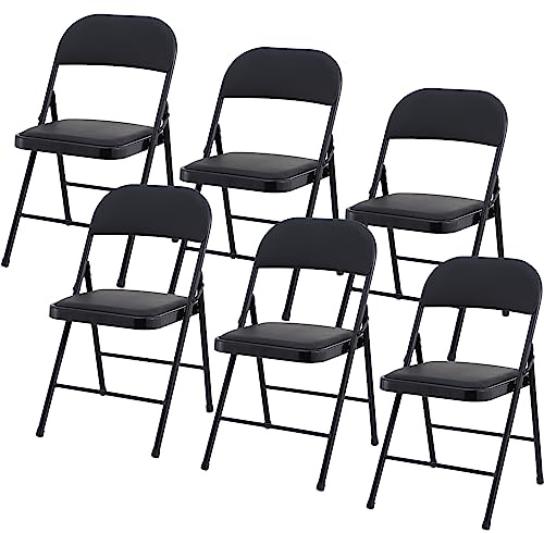 Charles Jacobs Cushioned PU Folding Chairs with a Black Metal Frame - Set of 6