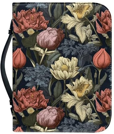 Kuiaobaty Buchhülle im Retro-Stil mit Blumenmotiv, Aufbewahrungs-Organizer für Bibel, Vintage-Blumenmuster, Kunstleder-Büchertasche für Buchliebhaber