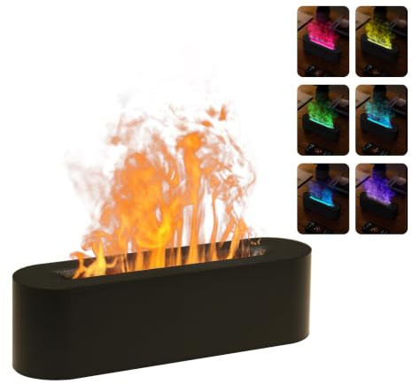 Essential Oil Diffusers,Flame Colorful Water Vapor Fire Fireplace Humidifier for Aromatherapy Aroma Therapy Machine Room Bedroom,Black Flame Diffuser for Essential Oils
