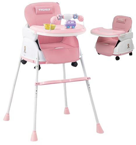Twinky® Hochstuhl - 2 in 1 Kinderwagen-Set - Klappbarer Essstuhl & Kinderwagen für Babys und Kleinkinder - Verstellbarer, Tragbarer und Kompakter Babystuhl - Geeignet ab 6 Monaten bis 4-5 Jahre - Rosa