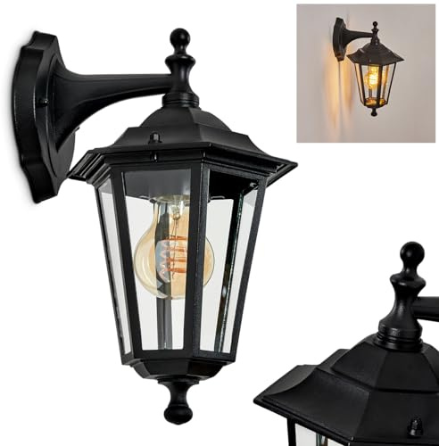 HOFSTEIN Außenwandleuchte Loria, Außenwandlampe aus Metall/Glas in Schwarz/Klar, Wandleuchte Down im Retro/Vintage/Landhaus-Design, E27, IP44, Eingangsbereich, Terrasse, Haustür, Hof