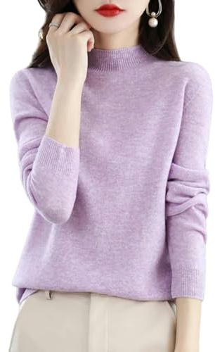 TEidea Jersey Mujer Invierno Suéter De Cuello Alto De Punto para Mujeres Suéter Cómodo para Mujeres Pull Top De Otoño E Invierno para Mujeres-Lila-M
