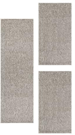 Carpetsale24 Bettumrandung Schlafzimmer 3 teilig Moderne Kurzflor Teppich Beige Bettvorleger Schlafzimmer Bettset: 2 St. 60x100 cm | 1 St. 80x150 cm - Schlingen Teppich Läufer Set