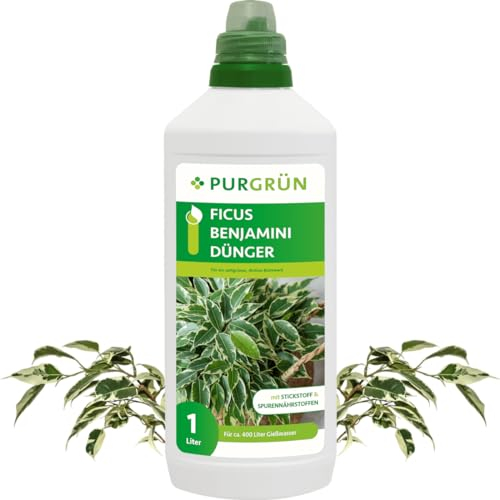 Purgrün® Ficus-Benjamini-Dünger 1 Liter – Stickstoff und Guano für gesundes Wachstum – Spurennährstoffe für eine lebendige Blattfärbung – Ergiebiges Konzentrat für ca. 400 Liter Gießwasser