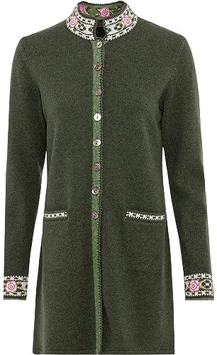Reitmayer Lange Strickjacke mit Jacquard-Muster Oliv, 34