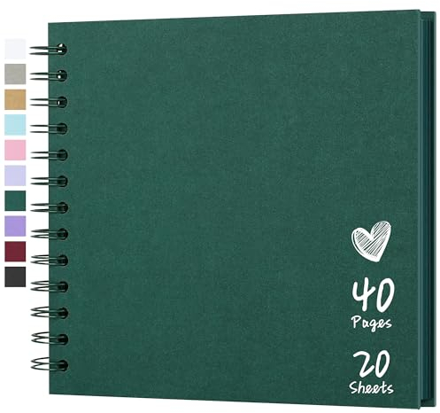 Hiwhy Fotoalbum Scrapbook 18x18 cm 40 Seiten DIY Scrapbook Hartes Kraftpapier Baby Erinnerungsbuch Familie Geburtstag Hochzeit Jahrestag Scrapbook, Grün