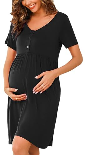 Bresdk Chemise de Nuit de Maternité à Boutons pour Femmes Vêtements de Nuit à Manches Courtes Hôpital d'allaitement