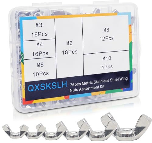 QXSKSLH 76 dadi ad alette metriche M3-M10, parti in acciaio inossidabile 304, kit assortito di dadi ad ali a farfalla, dadi a farfalla e chiusure di sicurezza a mano