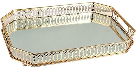 LXYDPZ Abendessen Tablett DREI-dimensional Metall Lagerung Tablett Gold Spiegel Unten Acht Ecke Tablett Hause Dekoration