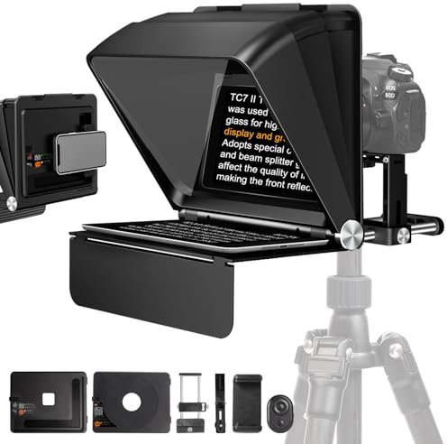 LENSGO Prompteur téléprompteur 10 pour tablette smartphone appareils photo reflex numériques/SLR avec télécommande Application gratuite compatible avec iOS/Android pour interview/cours en ligne
