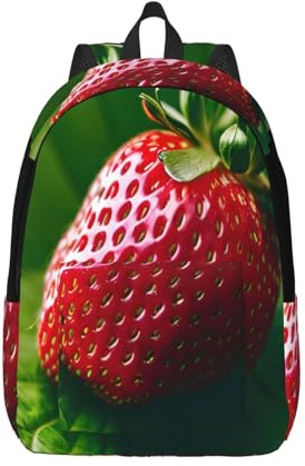 WURTON Sac à dos décontracté en toile avec imprimé fraise pour un usage quotidien Sac à dos en toile Sac à dos de travail randonnée, noir, Medium