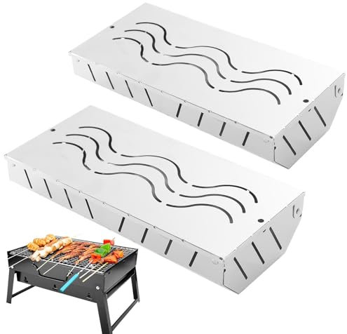 Caja de ahumado de astillas de madera - Cajas de ahumado con tapa con bisagras, 2x caja de ahumado para barbacoa | Cajas de ahumado de acero inoxidable, funciona con virutas de madera, accesorio