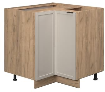 Vicco Eckunterschrank Fame-Line, GrauBeige, 80.5 cm | MDF-Front · Ohne Arbeitsplatte · Höhenverstellbare Füße · Metallgriffe · Soft-Close