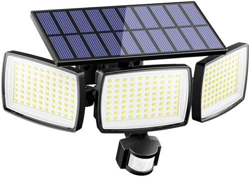 AIXPI Solar Floodlight Outdoor 240 LED, Bright Motion Sensor Security Light, IP65 Waterproof, Adjustable 3-Panel Design, Long Battery Life & Fast Charging for Yard Garage Driveway Patio Garden