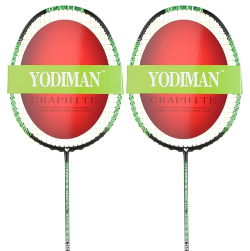 YODIMAN graphite Badminton rackets Set 2, lightweight 100% Graphite Frame material (green)