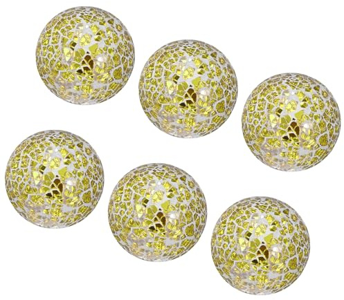 M METERXITY 6-Pack Decorative Ball for Bowls, 2.4 Inch Mosaic Glass Balls Decorative Glass Orbs for Home Decor/Dining Tables/Wedding Party/Coffee Table/Centerpiece Decor [Gold]