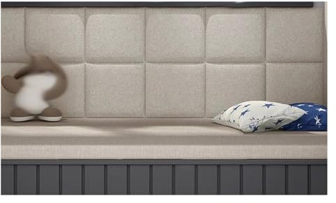 Kopfteil aus Leinen, gepolstert, zum Abziehen und Aufkleben, 3D-Anti-Kollisions-Wandmontage, für Schlafzimmer, Dekoration, volle Größe (60 x 120 cm), Beige