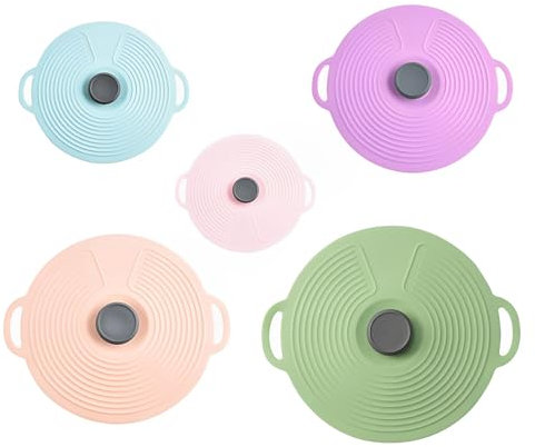 MEETOZ 5 Pcs Silicone Lids Covers for Bowl, Silicone Microwave Cover, Various Sizes Reusable Heat Resistant Lids Fits Cups, Bowls, Plates, Pots, Pans, Skillets, Stove Top, Oven, Fridge Dishwasher Safe