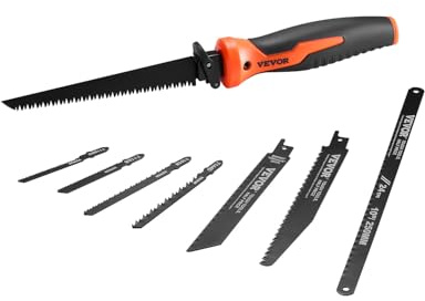 VEVOR Keyhole Saw, 6 in, Soft Grip Handle, 8-in-1 Multi-Blades Drywall, Triple Ground Teeth, for Cutting Drywall Wood Metel Plastic Plywood Wallboard Thin Sheet