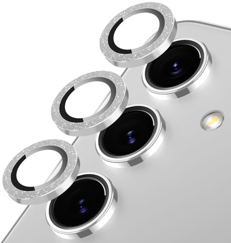 Oelrstfe Pellicola Fotocamera per Samsung Galaxy S25 Plus/S25+ 5G,Posteriore Obiettivo Protezione Vetro Temperato,HD Trasparente Lente Schermo,Durezza 9H Anti-graffio Resistente Glitter Camera,Argento