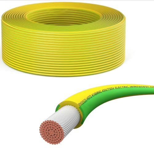 Offgridtec H07V-K Erdungskabel 10mm² 450/750 V (Grün/Gelb, 15 m) | Feindrähtiger Kupferleiter, flammwidrige XLPO-/PVC-Isolierung, HAR-zertifiziert, für feste Verlegung, hohe Flexibilität