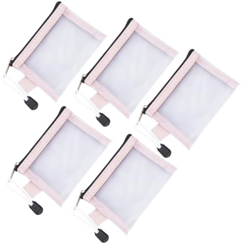 SOFPLATE 5 Pochette Zippée en Maille de 3 x 4.5cm Petite Trousse de Maquillage en Nylon Mini Trousse de Toilette Portable Porte Clés pour Sac à Main Beauté Bureau Rouge à Lèvres Pinceaux Pièces de Mo