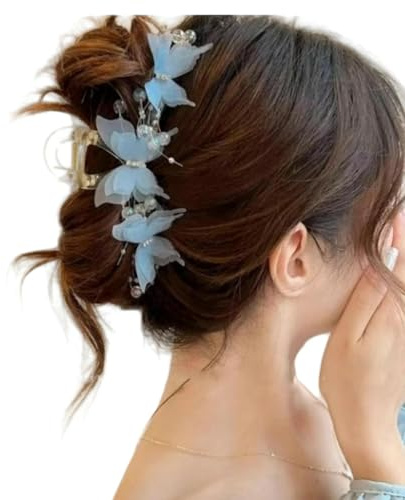 DuomaiJJ Pinces à Cheveux Eping Perlé De 2 Packs pour Femmes, Grande Épingle Sucrée Le Dos La Tête-Bleu