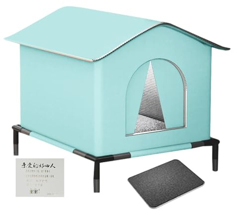 Winter Katzenhaus Outdoor 40x33cm Wasserdicht Isolierte Katzenhütte Aus Oxfordstoff Mit Polster Und Füßen, Aluminiumbeschichtung Für Garten, Terrasse, Balkon Wetterfest, Robuste Konstruktion