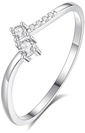 Stfery Diamantring Platin 950 Echt Gold Damen, Duo-Stein Stapelring Personalisiert Gr.65 (20.7)