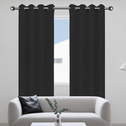 MEILIPA Rideaux Salon Moderne 240 x 250 cm Isolant Anti Froid Chaleur, Satiné Rideau Phonique Anti Bruit avec Oeillets, Protection La Vie Privée pour Maison Chambre Fenetre, Noir