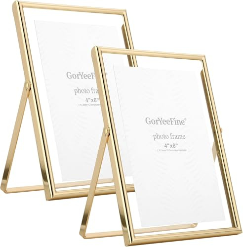 Gold 5x7 Floating Picrute Frame 2pack For Photo Size(3.5x5'',4x6''),Adjustable Tabletop/Shelf Photo Frame,Classy Gift floating frames for Wedding,Christmas,Birthady,Home or Office Decor.