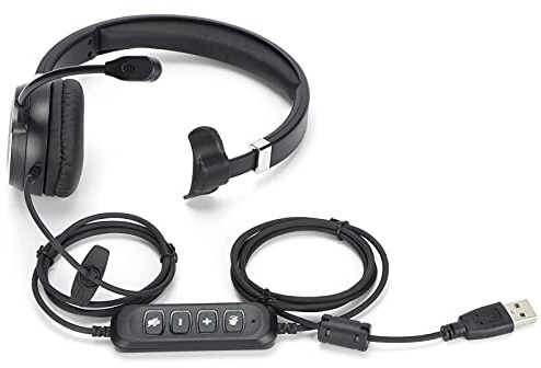 Cuffia telefonica USB monoauricolare con microfono, cuffia telefonica da ufficio con controllo audio, archetto regolabile e braccio rotante per chiamate chiare, compatibile con e