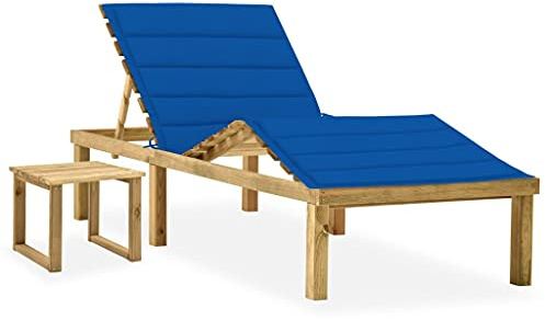 Mandloder Garten-Sonnenliege Set aus imprägniertem Kiefernholz, verstellbare Relaxliege 200x70cm, mit Beistelltisch & Auflage, wetterfeste Chaiselongue für Terrasse & Outdoor, extra Komfort
