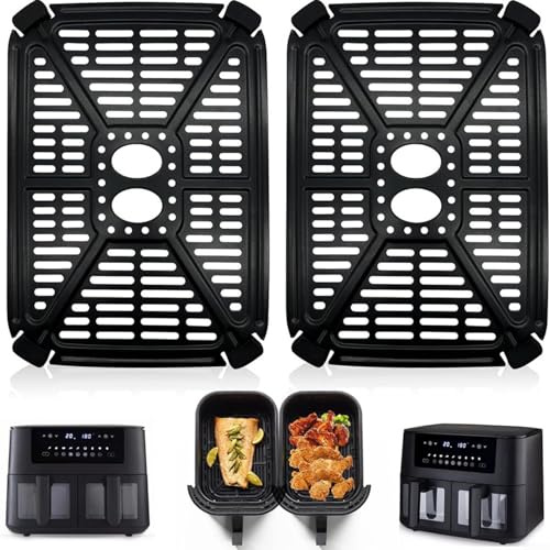 GLFLOW Air Fryer Accessories,Air Fryer Grill Pan Replacement For Double Pot Models, Stainless Steel Support Plate With Non-Stick Frying And Oil Separator(2pcs)