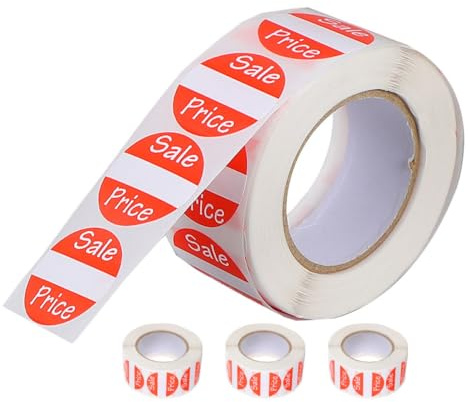VILLFUL Etiquetas Adhesivas de Precio Redondas 4 Rollos 500 Pegatinas Cada Rollo Papel Duradero para Marcadores en Tiendas y Carteles de Ofertas