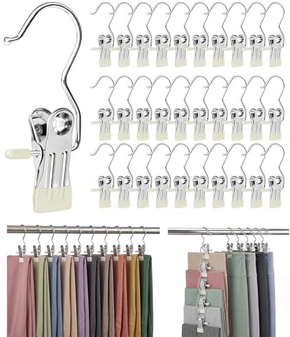 30 Piezas Perchas para Pantalones, Pinzas Antideslizantes con Resorte, Organizador Salva Espacio Multifunción para Jeans, Faldas, Pantalones, Shorts, Calcetines, Camisetas sin Mangas y Sombreros