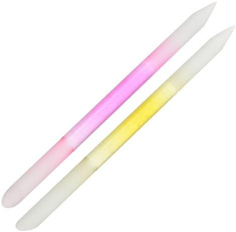 AMUSLESUR Lima de Uñas de Vidrio Cilíndrica 2 Piezas Semitransparente Melocotón y Amarillo, Pulidor y Abrillantador para Uñas Naturales, Herramienta Profesional de Manicura y