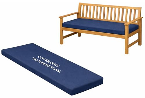 Garden Bench Cushion Cover Only (No Foam Insert) Waterproof Outdoor Rattan Seat Pad Cover for 2/3/4 Seater 108/143/170cm – Thick Long Chair/Swing Replacement Cover (Navy, 3 Seaters-143x52x6cm)