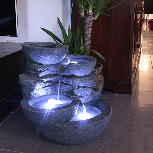 Fontana da giardino effetto pietra con illuminazione Fontana con giochi d'acqua 50 x 44 x 48 cm cascata con luce. per uso interno ed esterno
