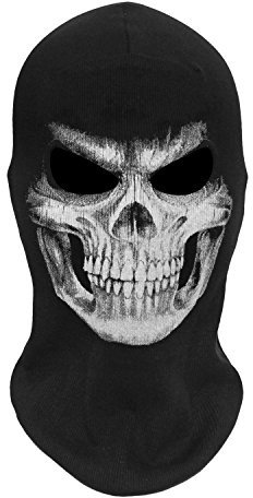 WTACTFUL Scary Skull Balaclava Ghost Death Mask Motorradfahren Skifahren Snowboarden Cosplay Kostüm Halloween Party Winter Sommer Einfaches Design Schwarz